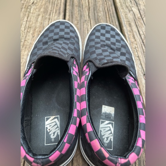 Vans Kids Size 7 checkerboard slip on sneakers 25 inches in black and pink - Picture 6 of 10